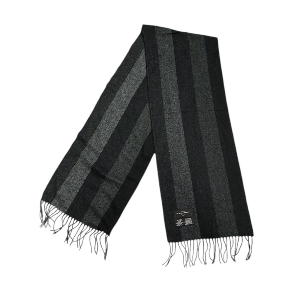 Black Brown 1826 men’s black and gray striped scarf with fringe along bottom hem